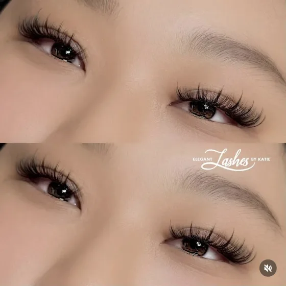 Anime-style lash extension detail from the Elegant Lashes portfolio