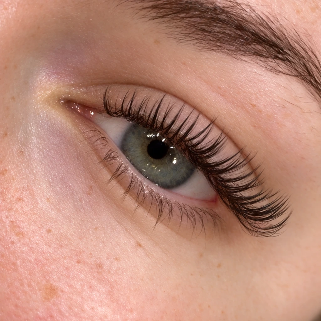 AI illustration of a Natural Wet Set with defined, wispy lash extensions