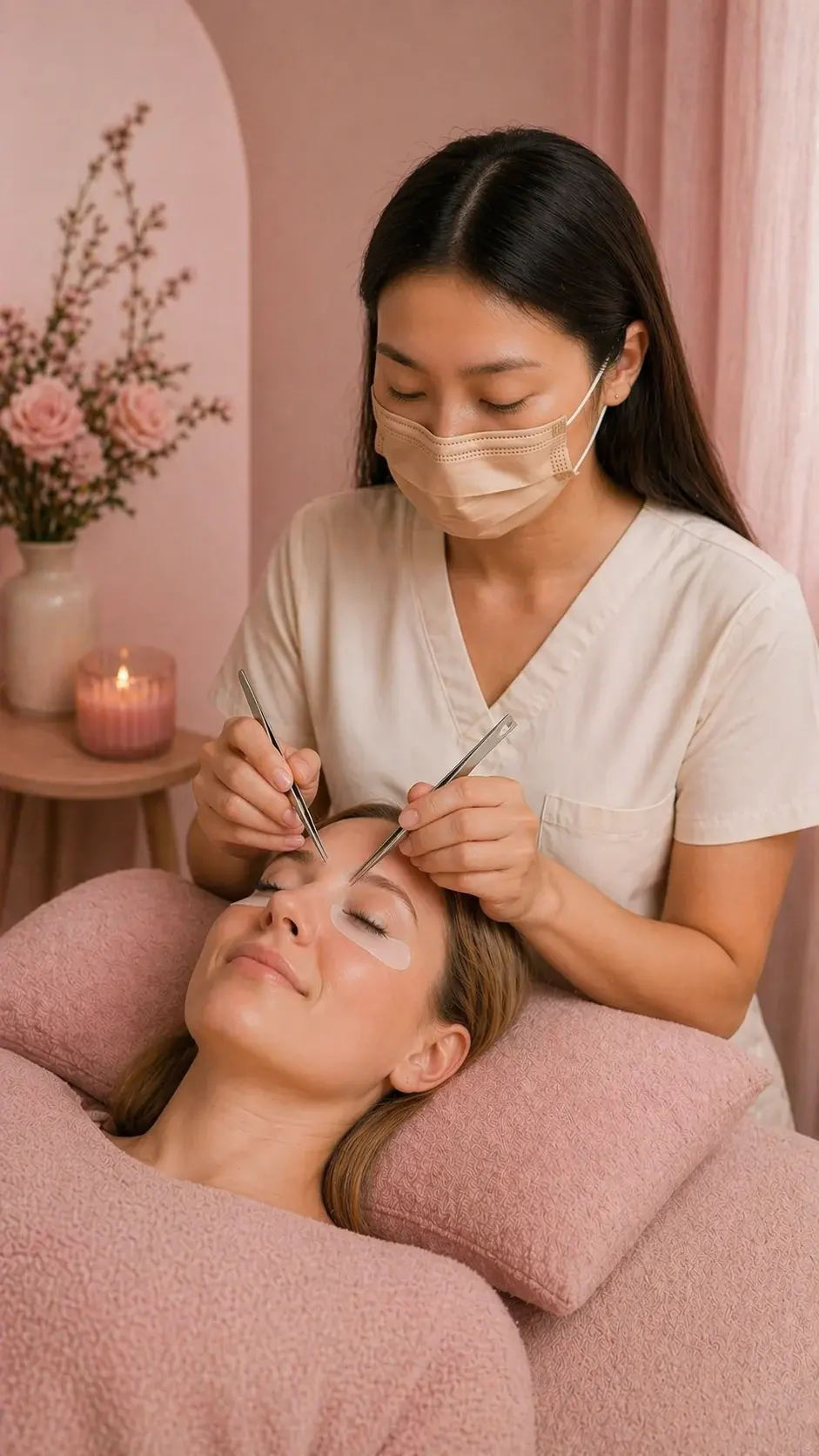 Elegant Lashes By Katie lash artist applying eyelash extensions in an Orange County salon